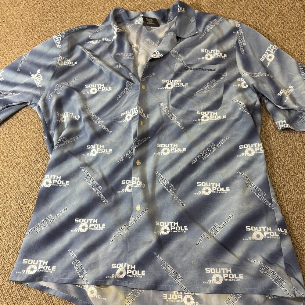 Southpole Shirt Mens Large Blue Short Sleeve All Over Print Graphic Button Up